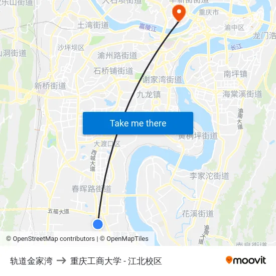 轨道金家湾 to 重庆工商大学 - 江北校区 map