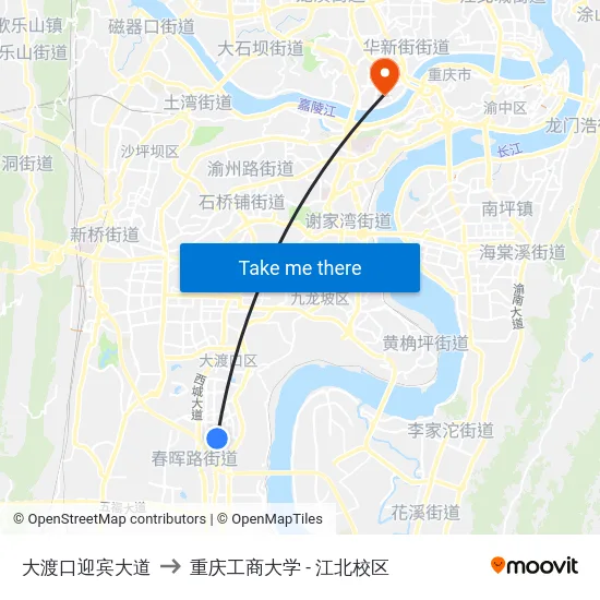 大渡口迎宾大道 to 重庆工商大学 - 江北校区 map