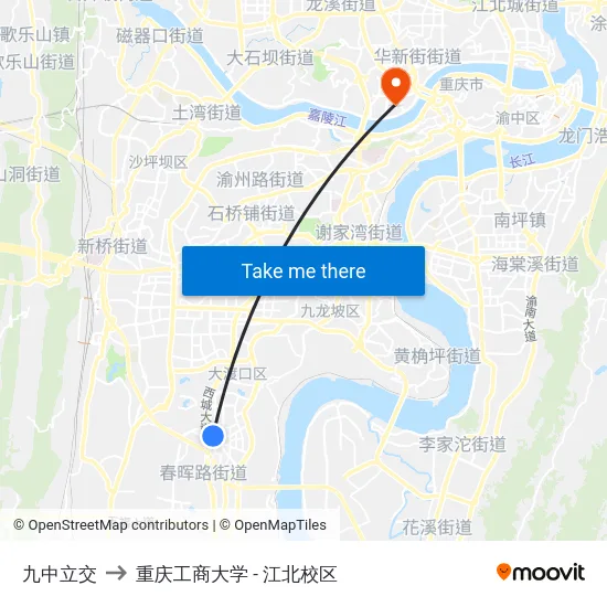 九中立交 to 重庆工商大学 - 江北校区 map