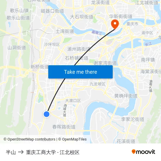 半山 to 重庆工商大学 - 江北校区 map