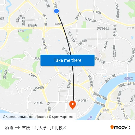 渝通 to 重庆工商大学 - 江北校区 map