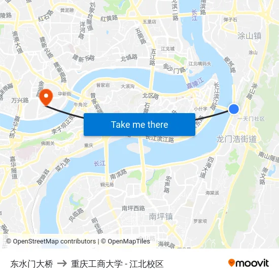 东水门大桥 to 重庆工商大学 - 江北校区 map