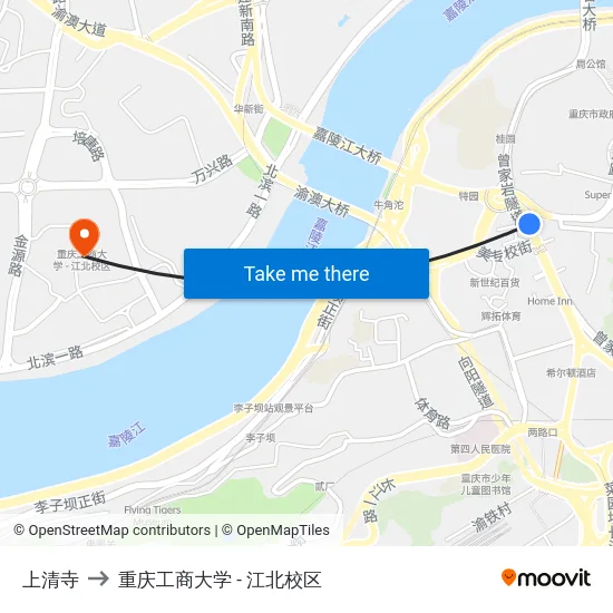 上清寺 to 重庆工商大学 - 江北校区 map