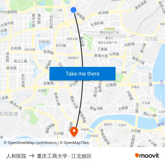人和医院 to 重庆工商大学 - 江北校区 map