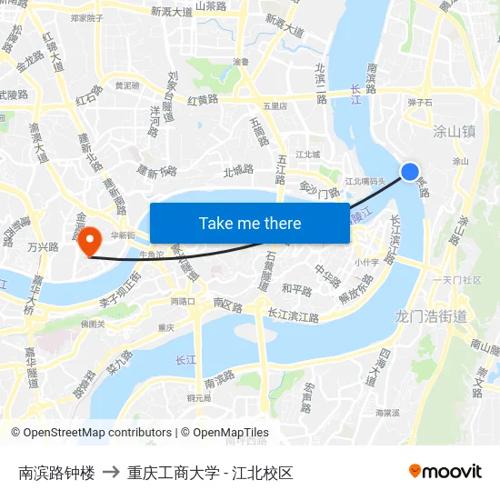 南滨路钟楼 to 重庆工商大学 - 江北校区 map