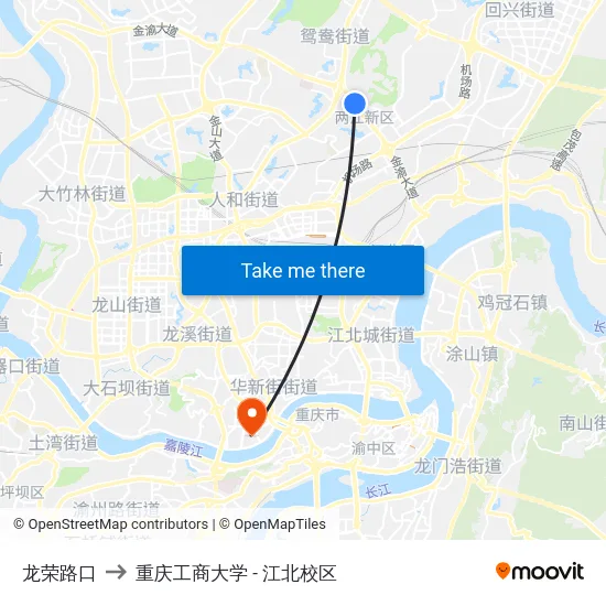 龙荣路口 to 重庆工商大学 - 江北校区 map