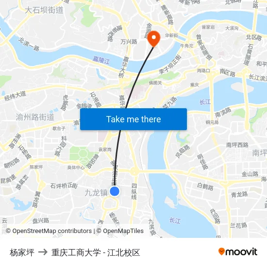 杨家坪 to 重庆工商大学 - 江北校区 map
