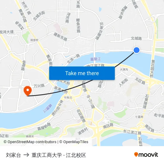 刘家台 to 重庆工商大学 - 江北校区 map