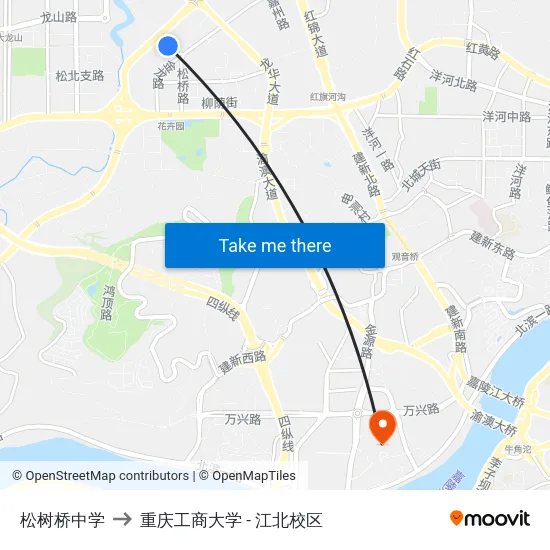 松树桥中学 to 重庆工商大学 - 江北校区 map