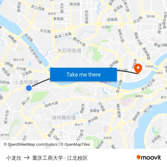 小龙坎 to 重庆工商大学 - 江北校区 map