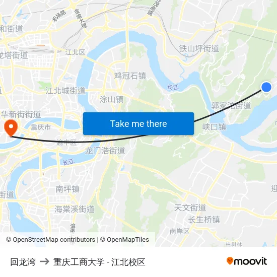 回龙湾 to 重庆工商大学 - 江北校区 map