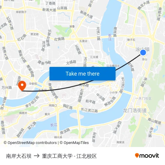 南岸大石坝 to 重庆工商大学 - 江北校区 map