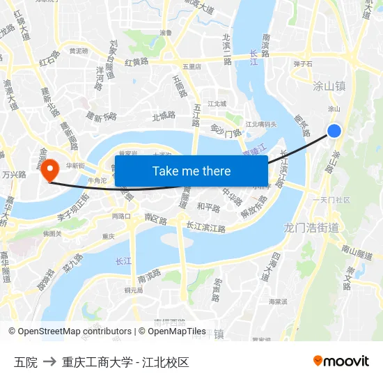 五院 to 重庆工商大学 - 江北校区 map