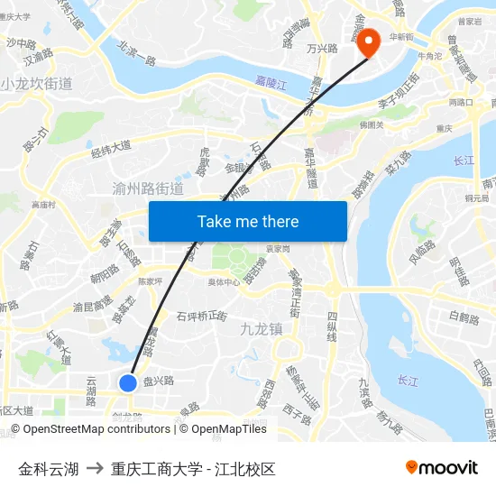 金科云湖 to 重庆工商大学 - 江北校区 map