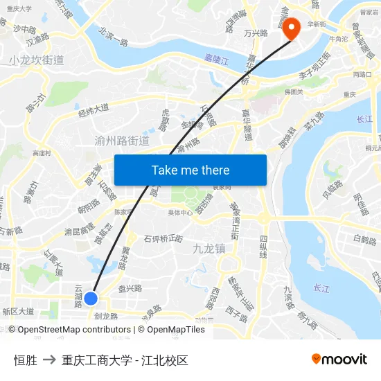 恒胜 to 重庆工商大学 - 江北校区 map