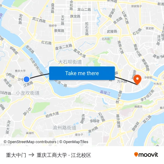 重大中门 to 重庆工商大学 - 江北校区 map