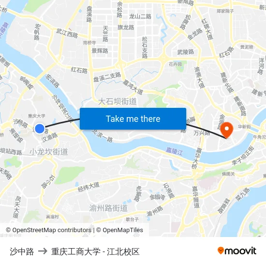 沙中路 to 重庆工商大学 - 江北校区 map