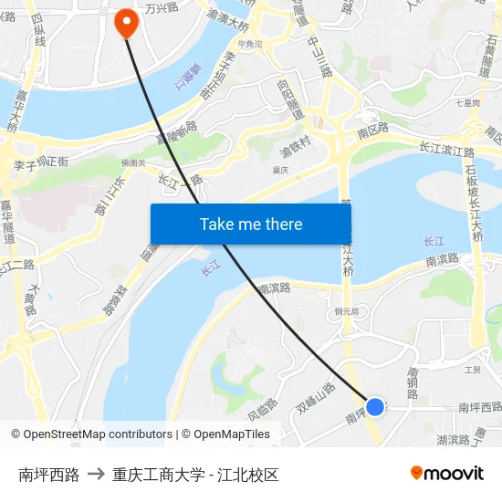 南坪西路 to 重庆工商大学 - 江北校区 map