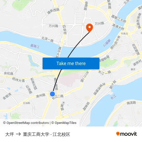 大坪 to 重庆工商大学 - 江北校区 map