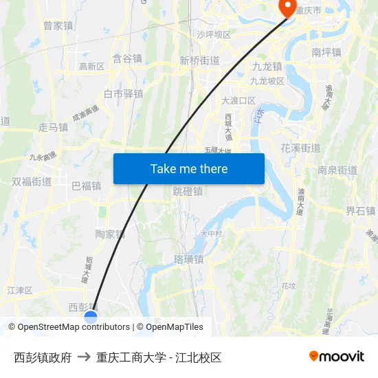 西彭镇政府 to 重庆工商大学 - 江北校区 map