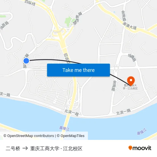 二号桥 to 重庆工商大学 - 江北校区 map
