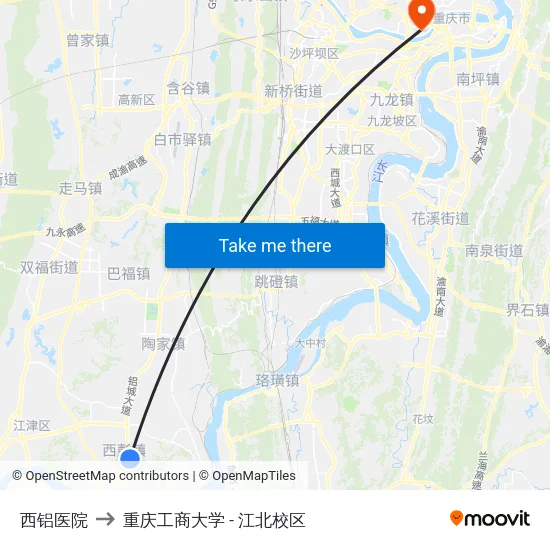 西铝医院 to 重庆工商大学 - 江北校区 map