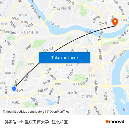 孙家岩 to 重庆工商大学 - 江北校区 map