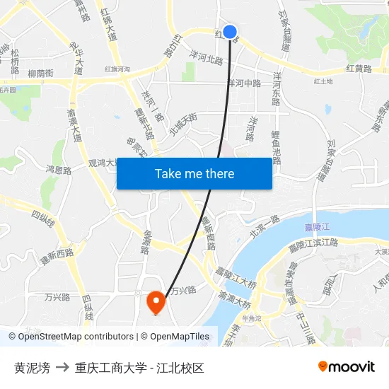 黄泥塝 to 重庆工商大学 - 江北校区 map