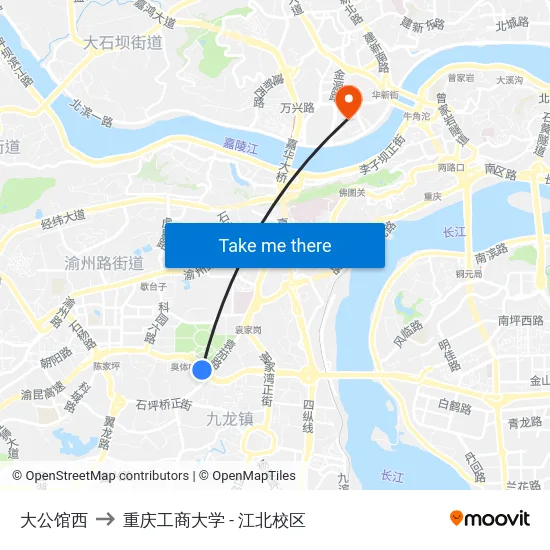 大公馆西 to 重庆工商大学 - 江北校区 map