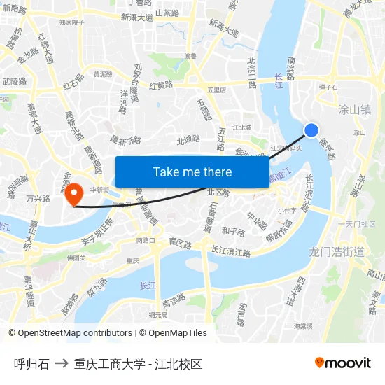 呼归石 to 重庆工商大学 - 江北校区 map