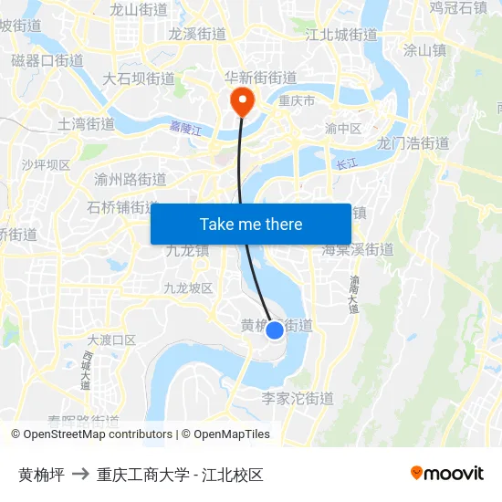 黄桷坪 to 重庆工商大学 - 江北校区 map