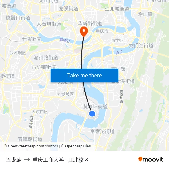 五龙庙 to 重庆工商大学 - 江北校区 map