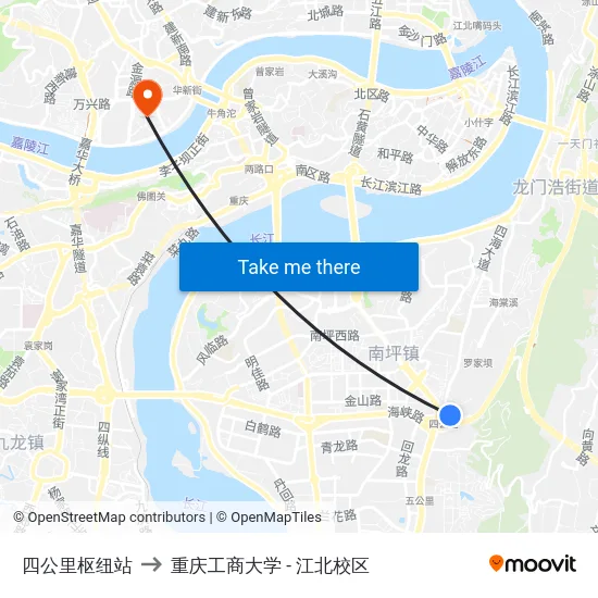 四公里枢纽站 to 重庆工商大学 - 江北校区 map