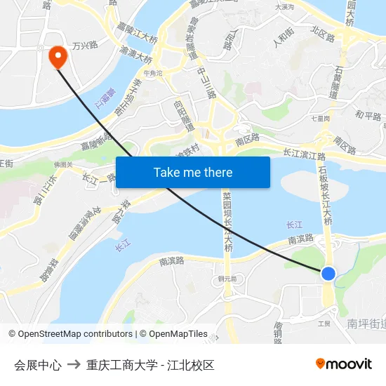 会展中心 to 重庆工商大学 - 江北校区 map