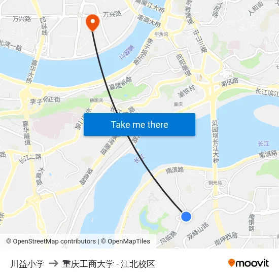 川益小学 to 重庆工商大学 - 江北校区 map