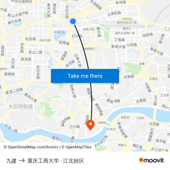 九建 to 重庆工商大学 - 江北校区 map