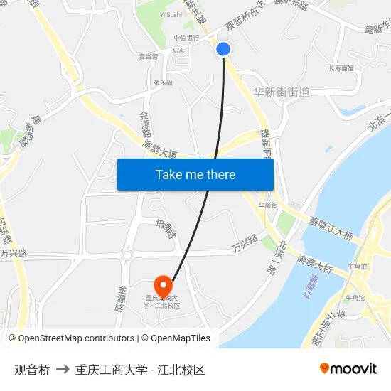 观音桥 to 重庆工商大学 - 江北校区 map