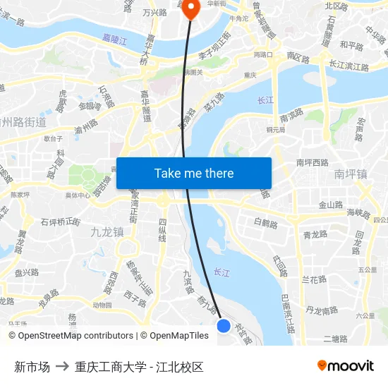 新市场 to 重庆工商大学 - 江北校区 map