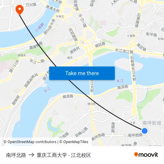 南坪北路 to 重庆工商大学 - 江北校区 map