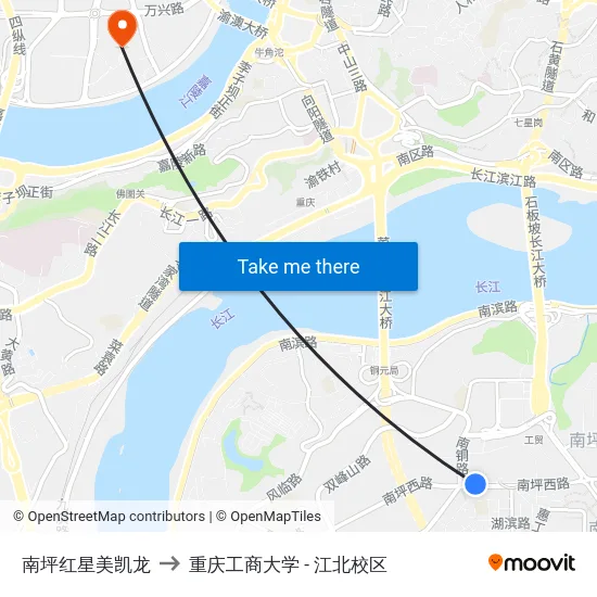 南坪红星美凯龙 to 重庆工商大学 - 江北校区 map