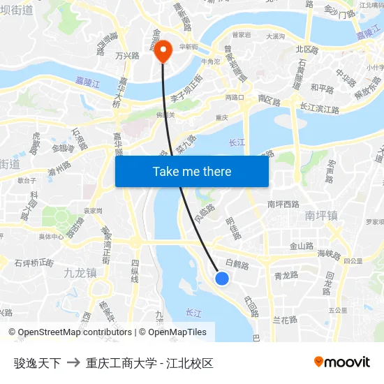 骏逸天下 to 重庆工商大学 - 江北校区 map