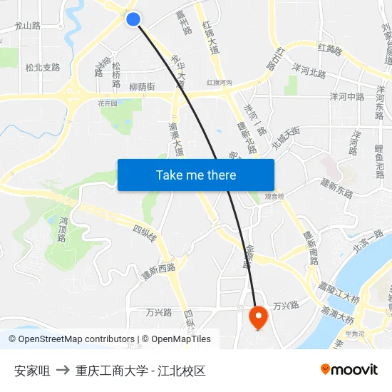 安家咀 to 重庆工商大学 - 江北校区 map