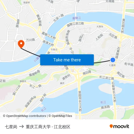七星岗 to 重庆工商大学 - 江北校区 map