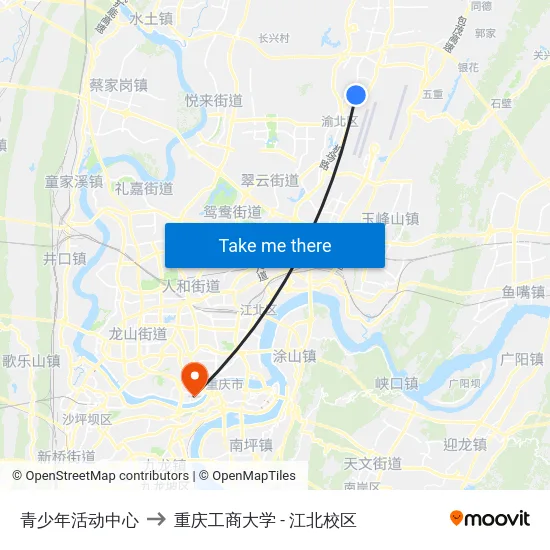 青少年活动中心 to 重庆工商大学 - 江北校区 map