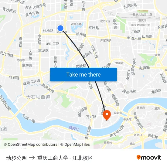 动步公园 to 重庆工商大学 - 江北校区 map