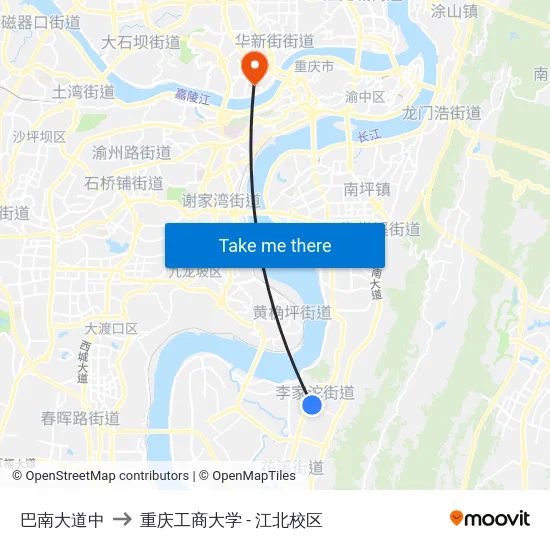巴南大道中 to 重庆工商大学 - 江北校区 map
