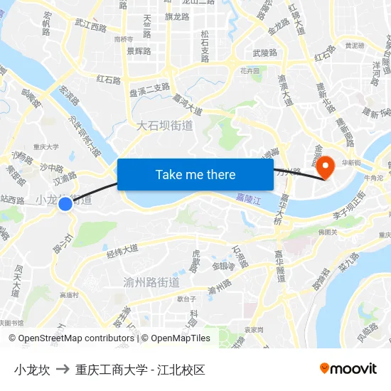 小龙坎 to 重庆工商大学 - 江北校区 map