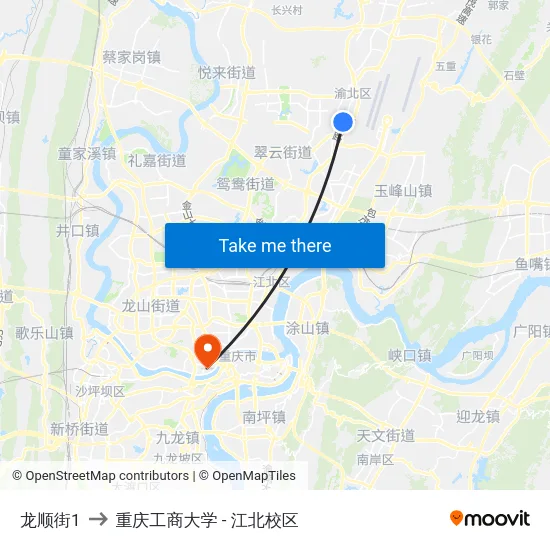 龙顺街1 to 重庆工商大学 - 江北校区 map