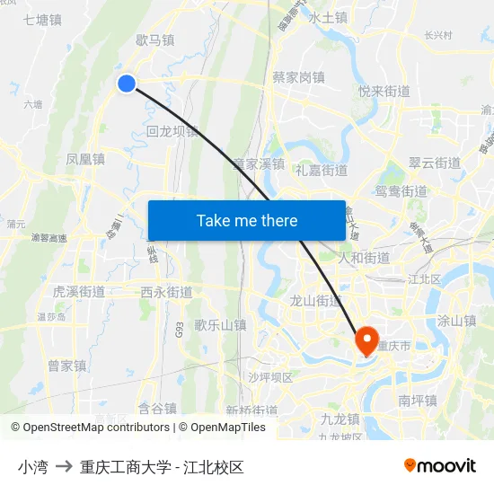 小湾 to 重庆工商大学 - 江北校区 map