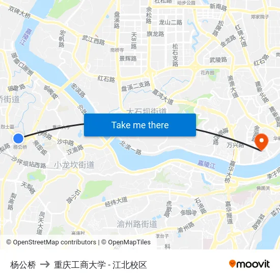 杨公桥 to 重庆工商大学 - 江北校区 map